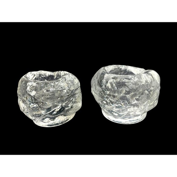 Pair Of Kosta Boda Crystal Snowball Votive Candleholders 3-Inch 3 Lbs Sweden Han - Picture 3 of 9